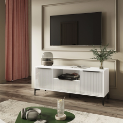 Тумба ТВ 1,35 Кимберли, Белый/Белый глянец